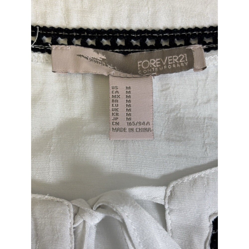 Forever 21 Women's M Boho Aztec Print Embroidered Top White Pancho Blouse - Picture 8 of 8